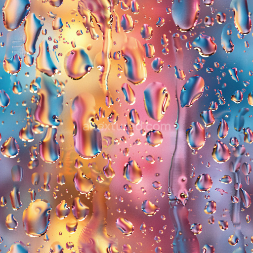 Seamless 3D PBR texture featuring vivid glossy water droplets on smooth glass