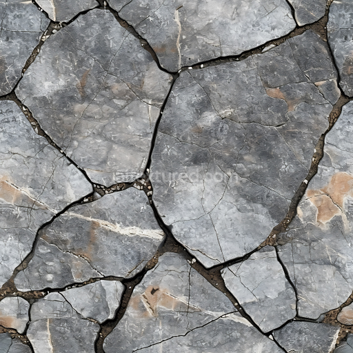Seamless 3D PBR Cracked Slate Stone Ground Texture with Weathered Grey and Earthy Tones