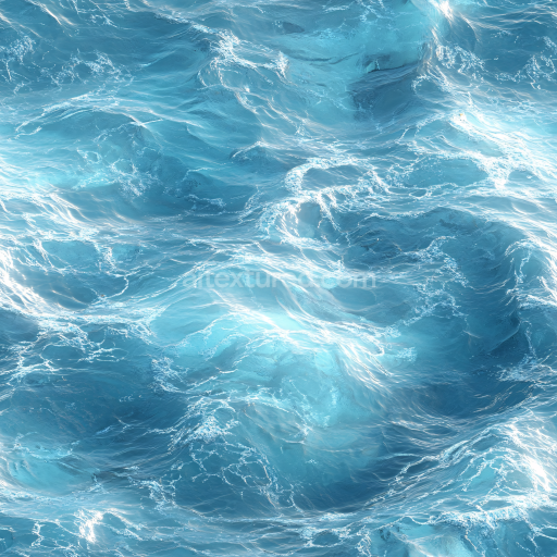 Seamless 3D Water PBR Texture Featuring Realistic Ocean Surface with Dynamic Waves and White Foam Highlights