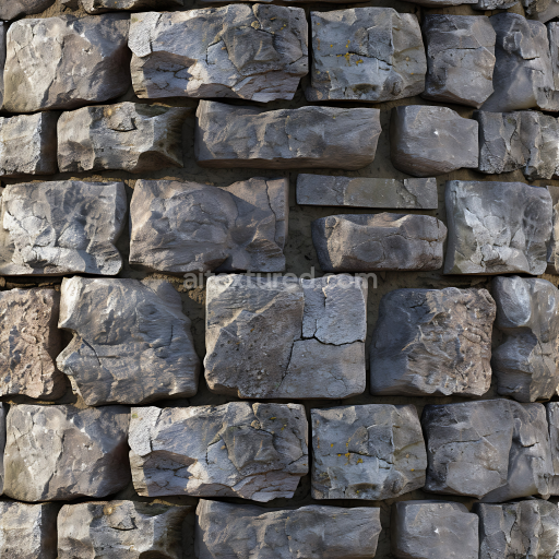 Seamless 3D PBR Texture of Weathered Stone Wall with Rough, Cracked Blocks