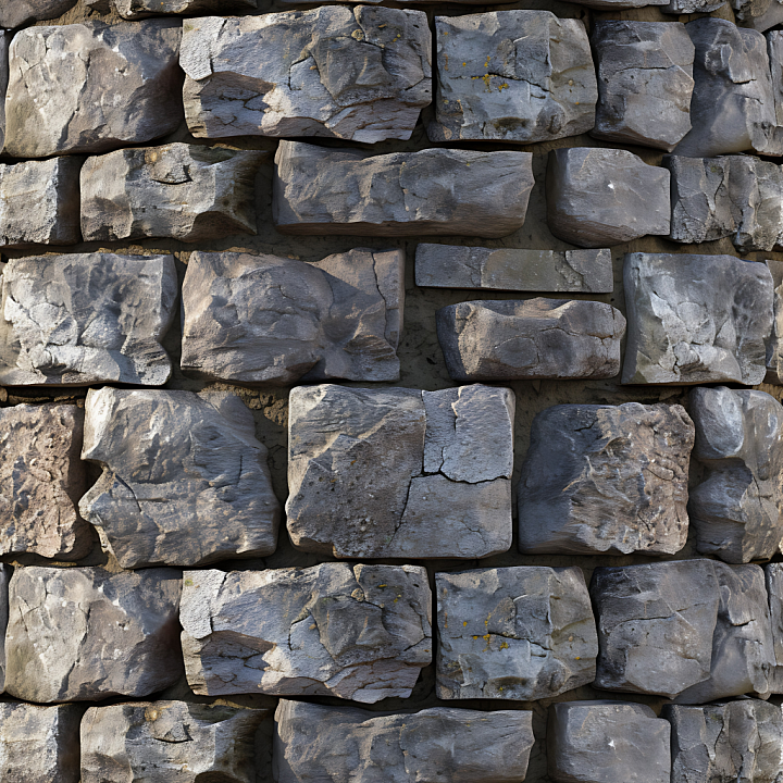 Weathered Stone Wall with Rough, Cracked Blocks seamless PBR texture preview
