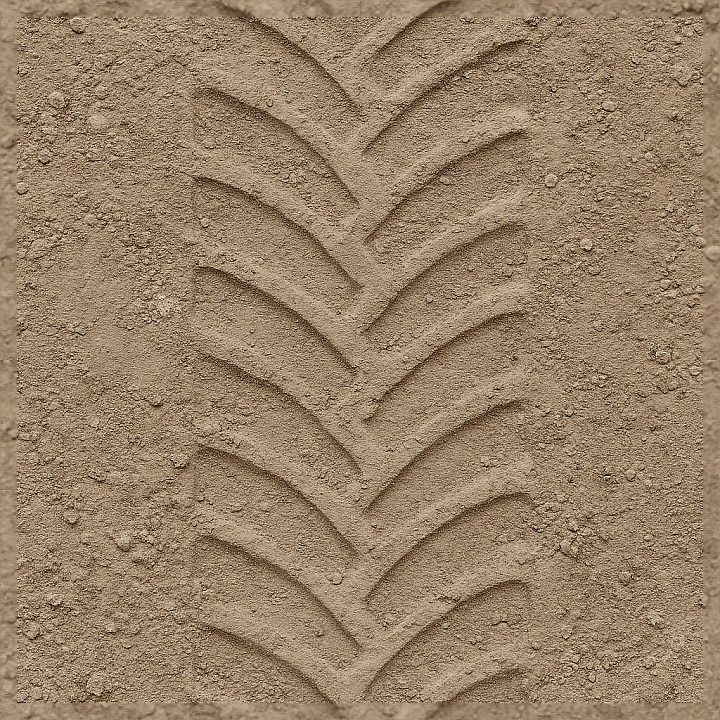 Construction Tire Print On Compacted Gravel With Shallow Tread And Dust… seamless PBR texture preview