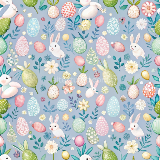 Seamless 3D PBR Texture with Pastel Easter Eggs, Bunnies, and Floral Motifs