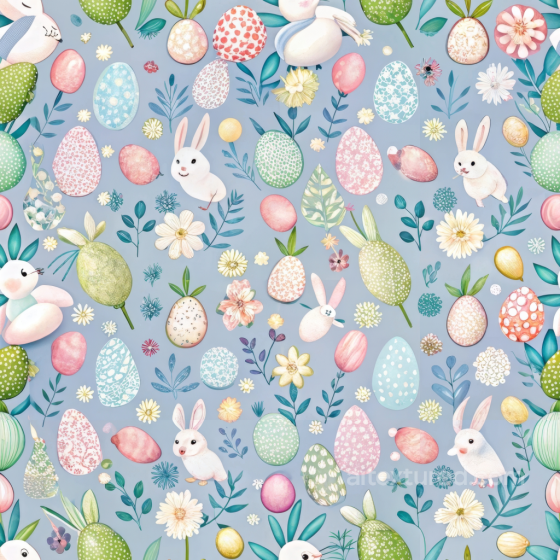 with Pastel Easter Eggs, Bunnies, and Floral Motifs All Easter Digital paper texture preview
