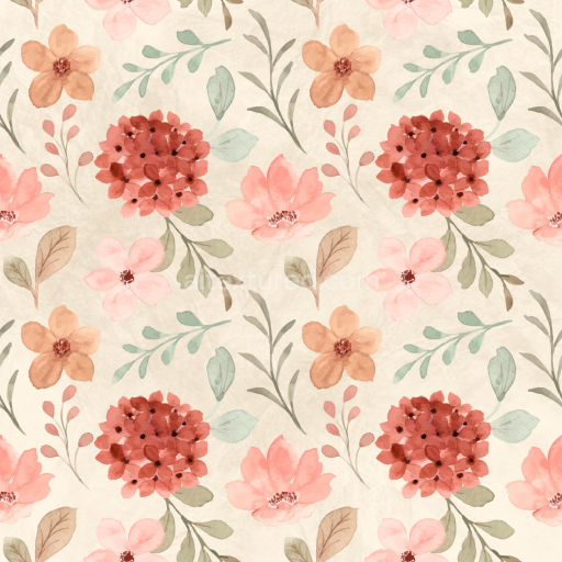 Seamless 3D PBR Floral Watercolor Fabric Texture with Soft Pastel Flowers