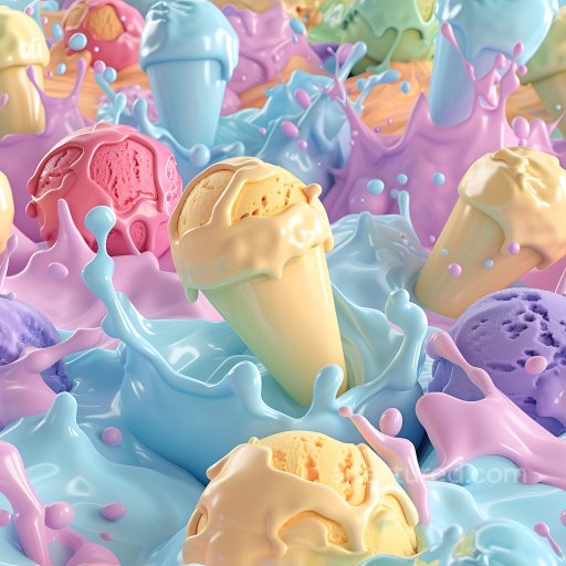 Inflated PBR Texture of Colorful Ice Cream Scoop Bubbles with Glossy Splashes seamless Inflated PBR texture