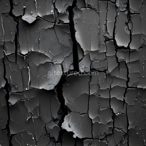 Seamless 3D Cracked Paint PBR Texture with Deep Fractures and Peeling Layers in Dark Tones