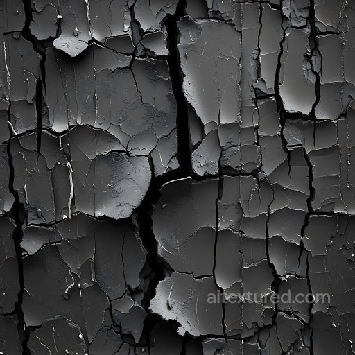Cracked Paint PBR Texture with Deep Fractures and Peeling Layers in Dark Tones seamless Cracked & Holes PBR texture