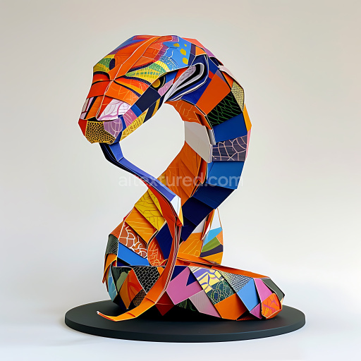 Seamless 3D PBR Texture Featuring Vibrant Multicolored Geometric Cobra Origami Pattern