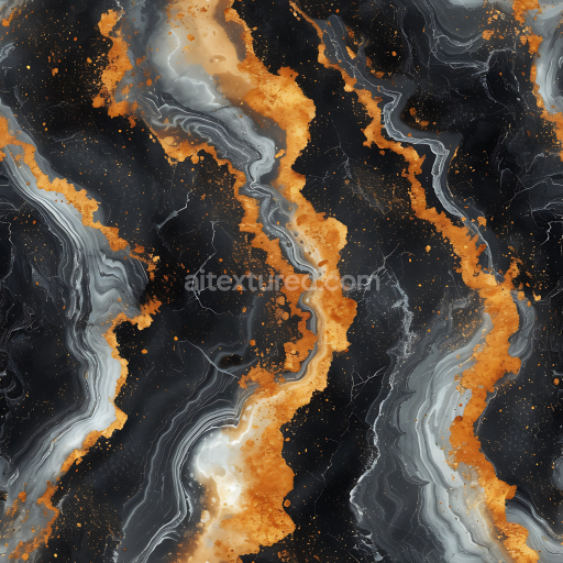 Seamless 3D Black Marble PBR Texture with Orange Rust Veins