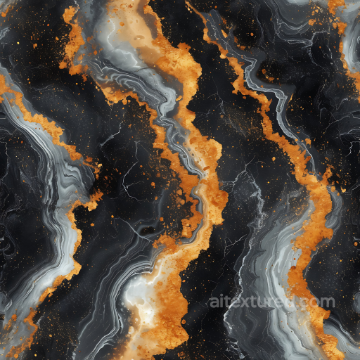 Black Marble PBR Texture with Orange Rust Veins seamless Marble PBR texture
