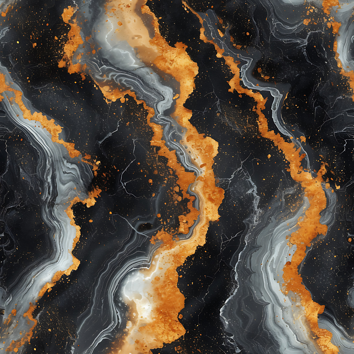 Black Marble with Orange Rust Veins seamless PBR texture preview