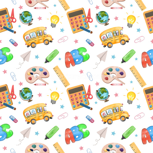 Pattern Bundle - Seamless 3D Pattern PBR Texture Featuring Cartoon School Supplies Motif texture preview