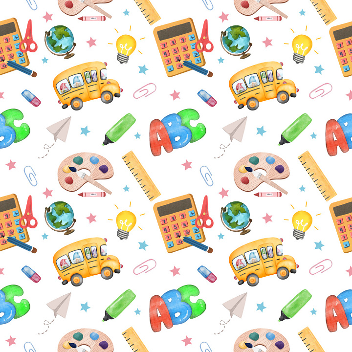 Pattern Featuring Cartoon School Supplies Motif seamless PBR texture preview