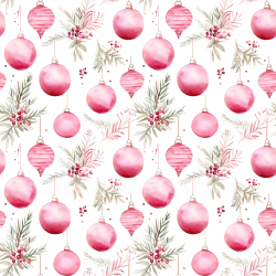 seamless Seamless 3D PBR Watercolor Christmas Ornaments and Sprigs Texture with Red and Pink Tones texture 8k free download PBR