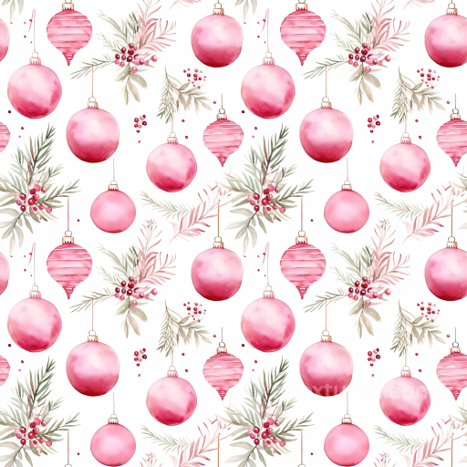 Watercolor Christmas Ornaments and Sprigs Texture with Red and Pink Tones seamless All Christmas Digital paper PBR texture