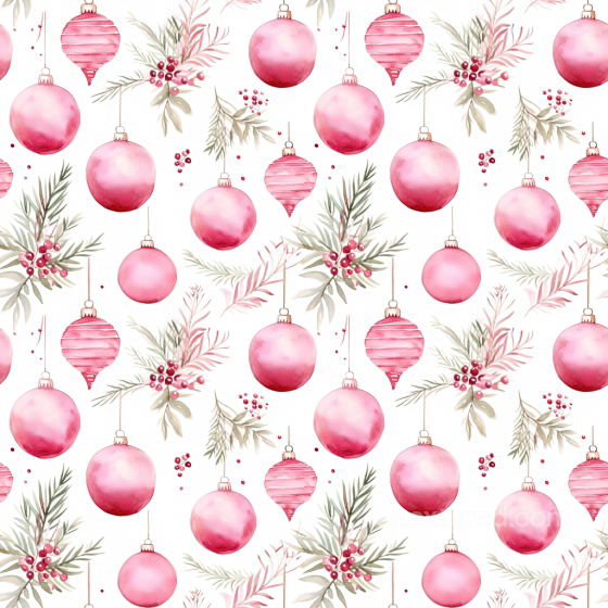 Watercolor Christmas Ornaments and Sprigs Texture with Red and Pink Tones All Christmas Digital paper texture preview
