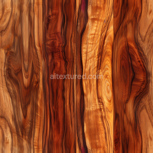 Seamless 3D Polished Exotic Wood Planks PBR Texture with Rich Grain and Color Variations