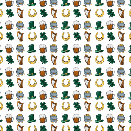 Seamless 3D PBR Texture with St Patrick Symbols Pattern and Festive Colors