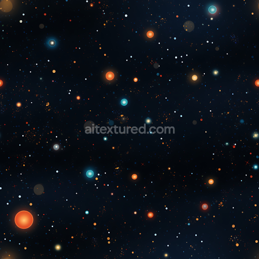 Seamless 3D PBR Starfield Texture Featuring Glowing Multicolor Stars on Deep Space