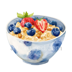 seamless Watercolor Oatmeal Breakfast Bowl with Blueberries and Strawberries texture 8k free download PBR