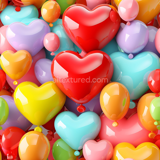 Seamless 3D Inflated PBR Texture of Glossy Multicolor Heart Balloons