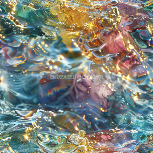 Seamless 3D PBR Texture Featuring Iridescent Glossy Liquid with Colorful Highlights