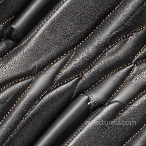 Quilted Black Leather PBR Texture with Detailed Grain and Stitching seamless Leather PBR texture