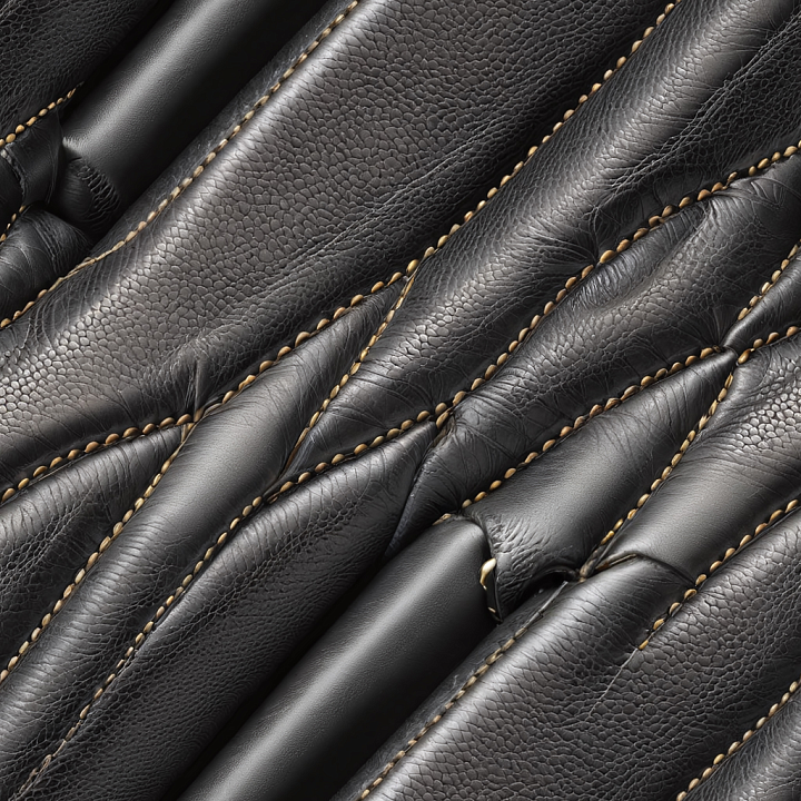 Quilted Black Leather with Detailed Grain and Stitching seamless PBR texture preview