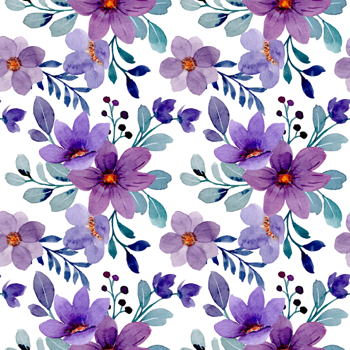Purple Flower Watercolor Floral Fabric seamless PBR texture preview