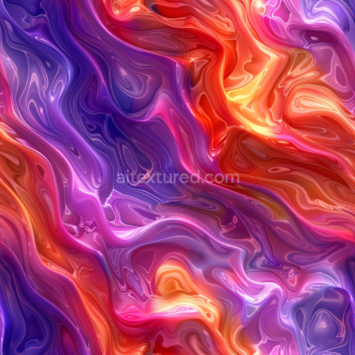 Seamless 3D PBR Glossy Texture Featuring Vivid Red, Purple, and Pink Fluid Swirls