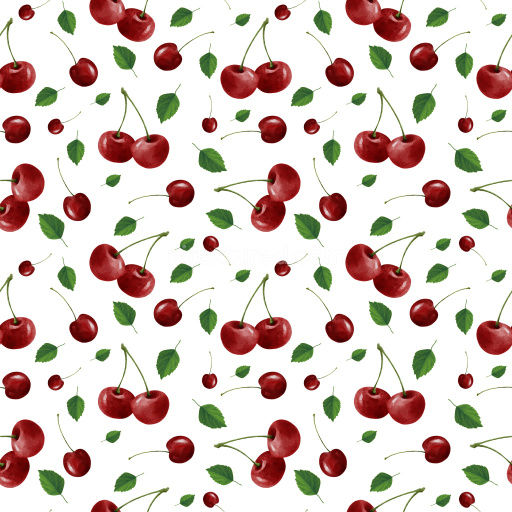Pattern Bundle - Seamless 3D PBR texture of hand-painted cherry fruit pattern with scattered green leaves texture preview
