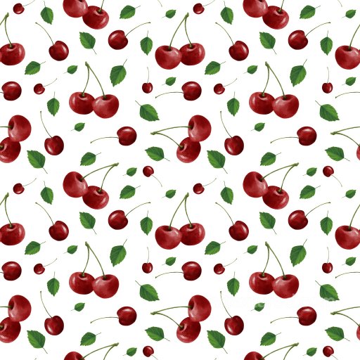 Of Hand-Painted Cherry Fruit Pattern With Scattered Green Leaves seamless Pattern Bundle PBR texture