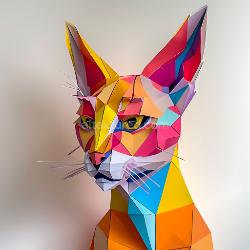 Seamless 3D PBR Texture Featuring Stylized Caracal Origami with Bold Geometric Color Blocks