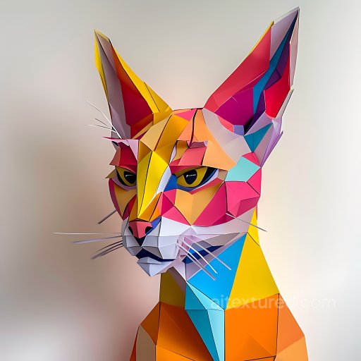 Animal - Seamless 3D PBR Texture Featuring Stylized Caracal Origami with Bold Geometric Color Bloc… texture preview