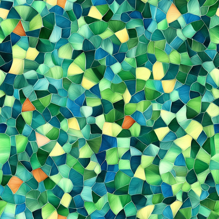 Mosaic with Irregular Colorful Tiles and Matte Finish seamless PBR texture preview