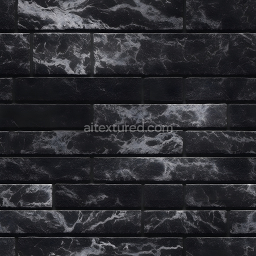 Seamless 3D PBR Texture of Cracked Black Brick Wall with Rough, Eroded Surface