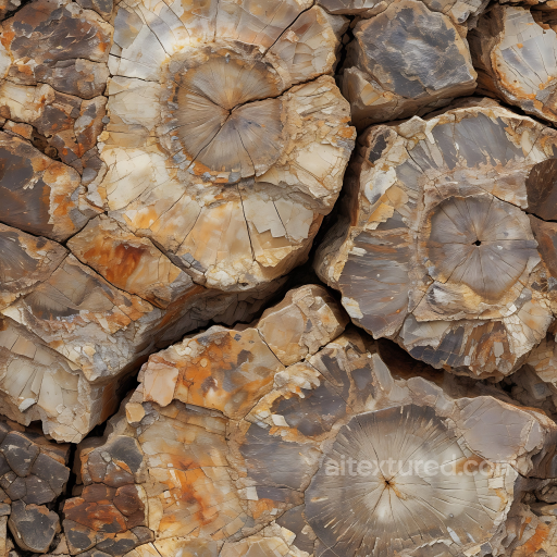 Petrified Wood Stone Texture With Cracked, Mineral-Rich Surfaces seamless Stone PBR texture