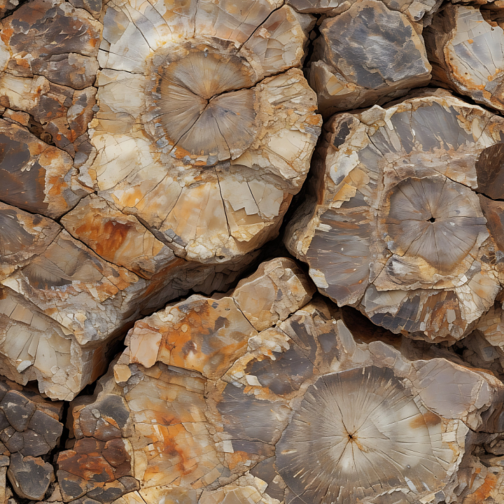 Petrified Wood Stone With Cracked, Mineral-Rich Surfaces seamless PBR texture preview