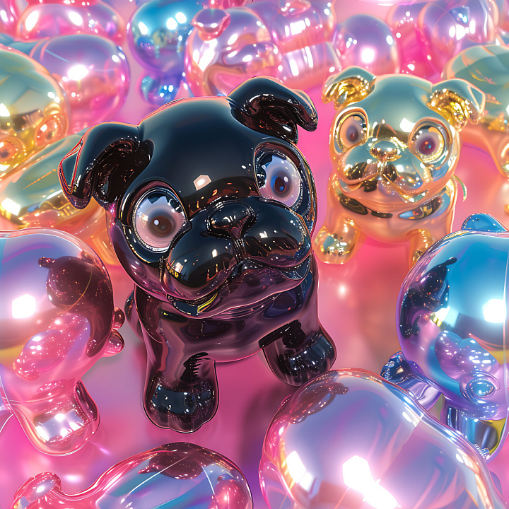 Inflated Glossy Vinyl Puppy Figures in Multicolor seamless PBR texture preview