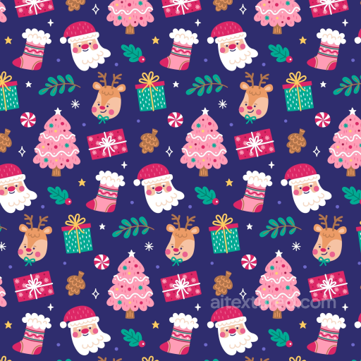 Christmas Pink Festive Cartoon Pattern Texture seamless Christmas Pink PBR texture