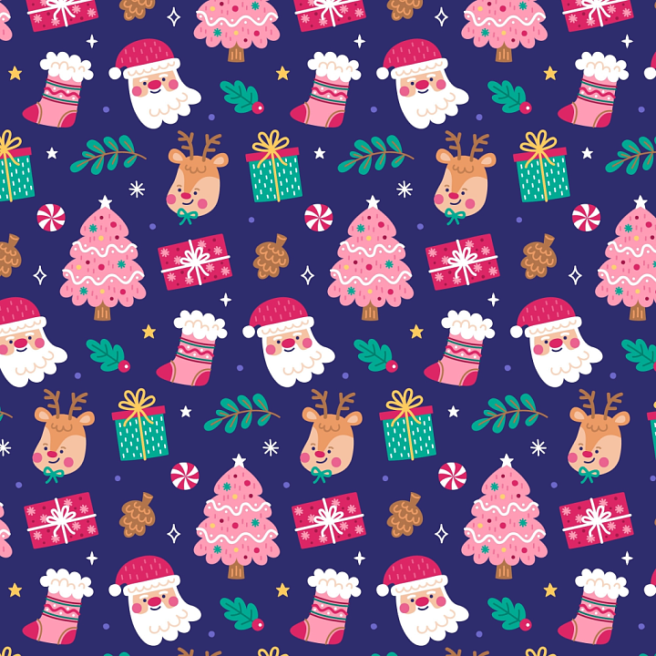 Christmas Pink Festive Cartoon Pattern seamless PBR texture preview