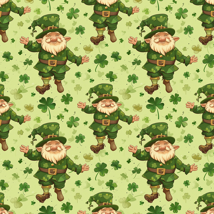 With Cartoon Leprechauns On Clover Backgrounds seamless PBR texture preview