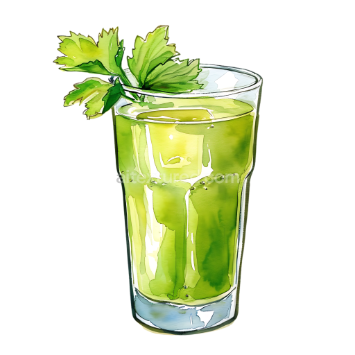 Breakfast Celery Juice Illustration with Fresh Green Leaves
