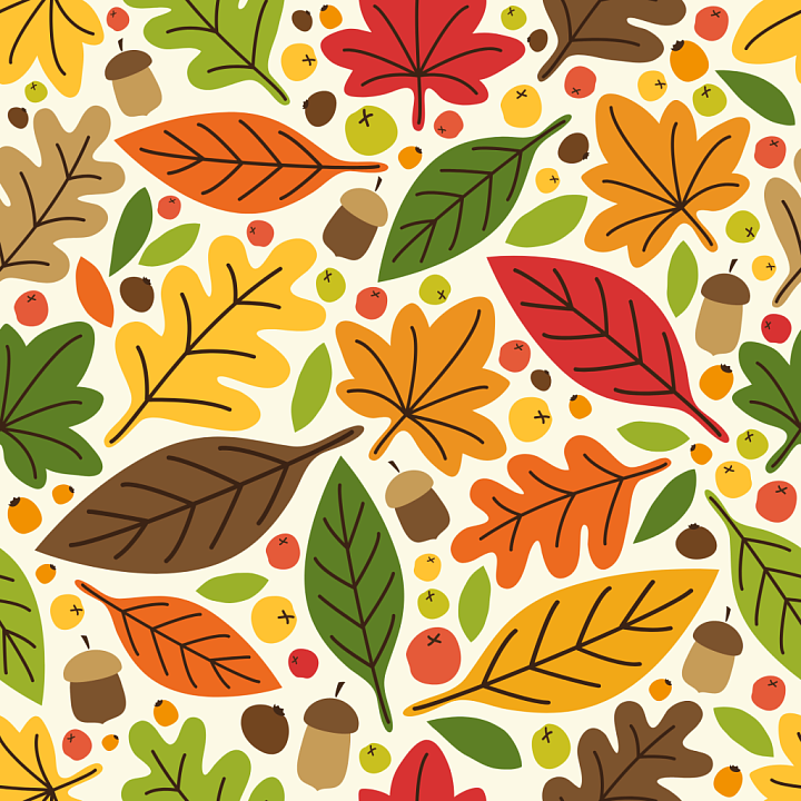 Featuring Autumn Leaves and Acorns Pattern seamless PBR texture preview