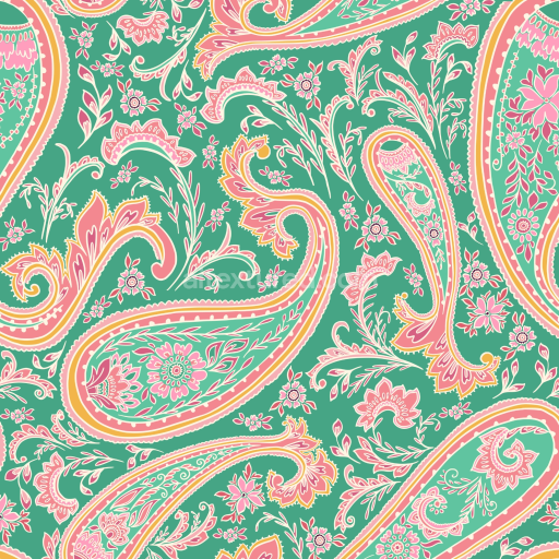 Seamless 3D PBR Retro Paisley Fabric Texture with Floral Motifs