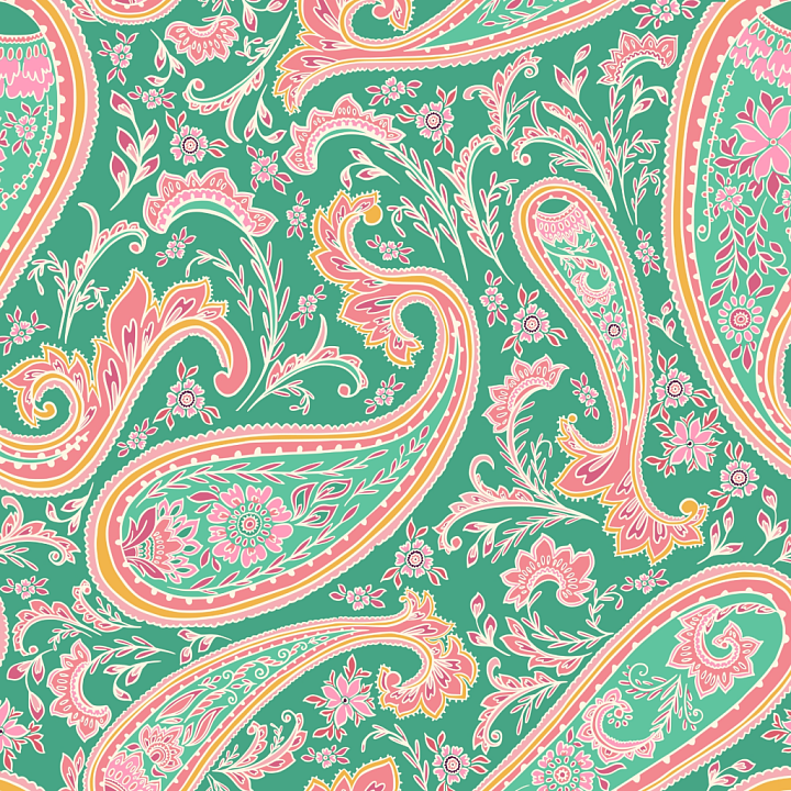 Retro Paisley Fabric with Floral Motifs seamless PBR texture preview