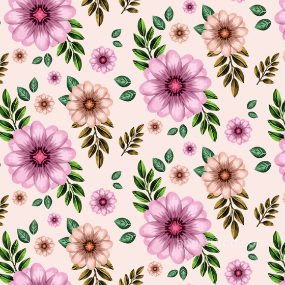 Pink and Beige Floral Pattern Seamless Texture with Green Leaves Floral texture preview