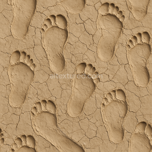 Seamless 8k PBR 3d Texture of Clay Footprints with Footprint Cracking