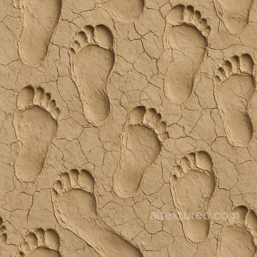 Seamless 8K PBR 3D Texture of Clay Footprints with Footprint Cracking seamless Footprints PBR texture